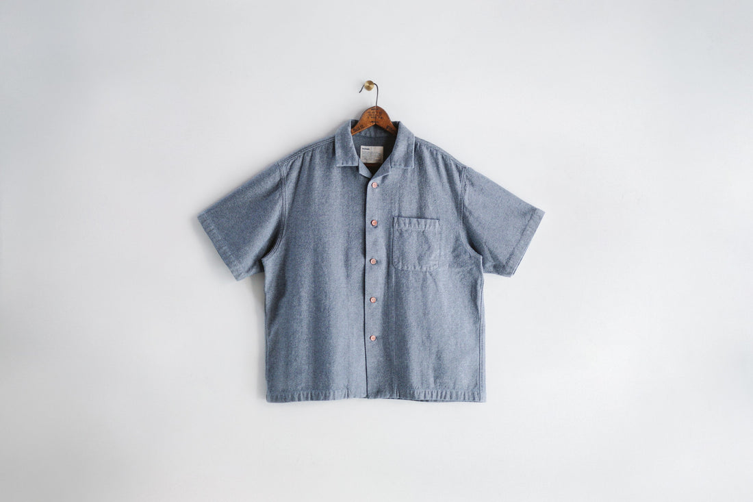 告知:Back Side Indigo Jacquard Open Collar Shirt
