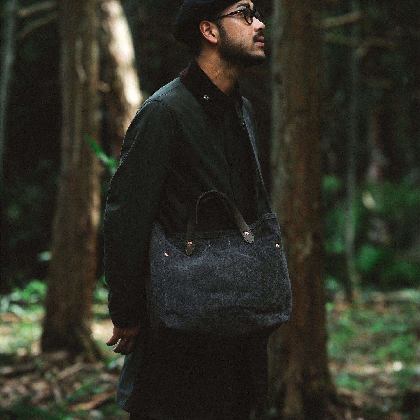 Natural Dye Col. / 15.2oz Heavy weight / Leather Handle Tote