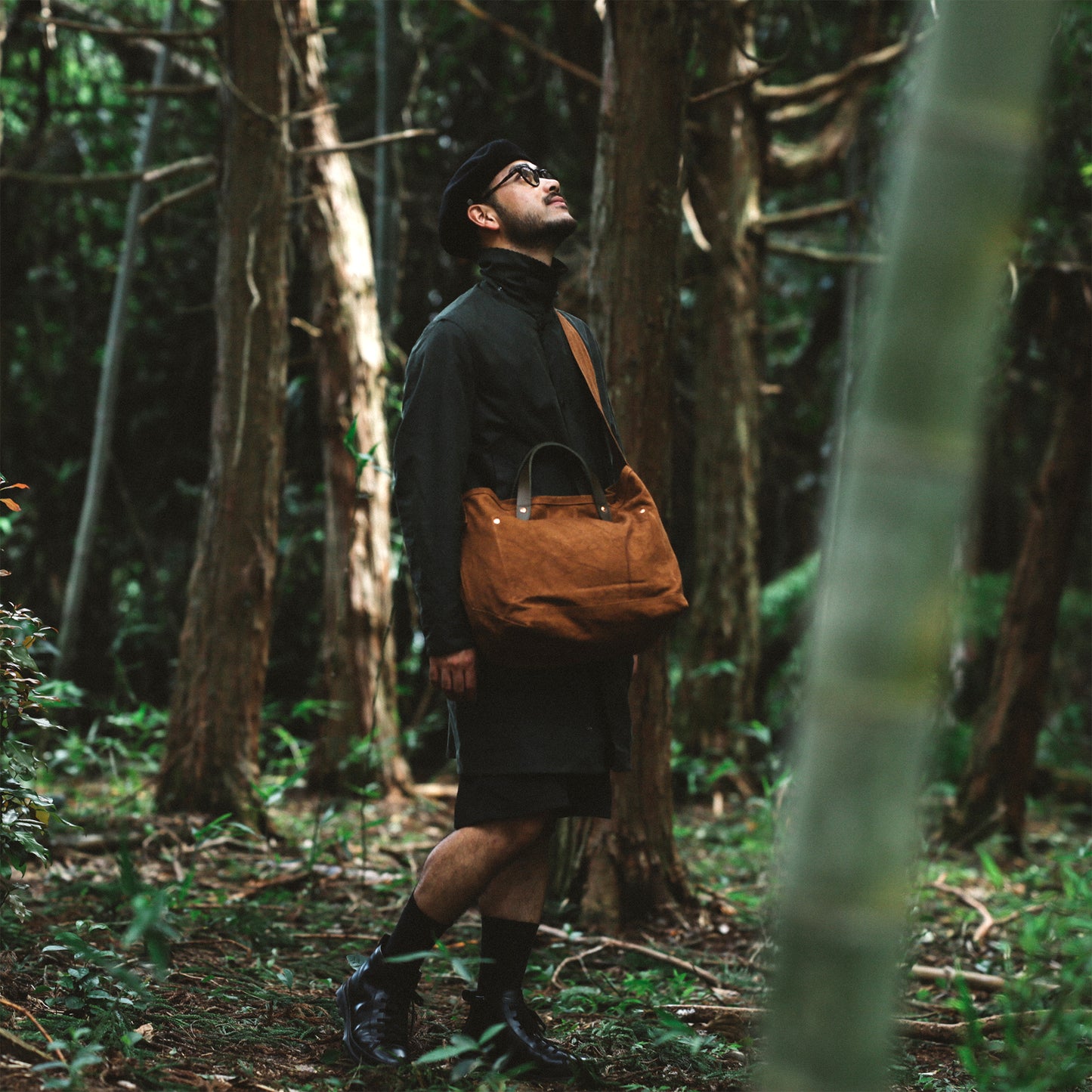 Natural Dye Col. / 15.2oz Heavy weight / Leather Handle Tote
