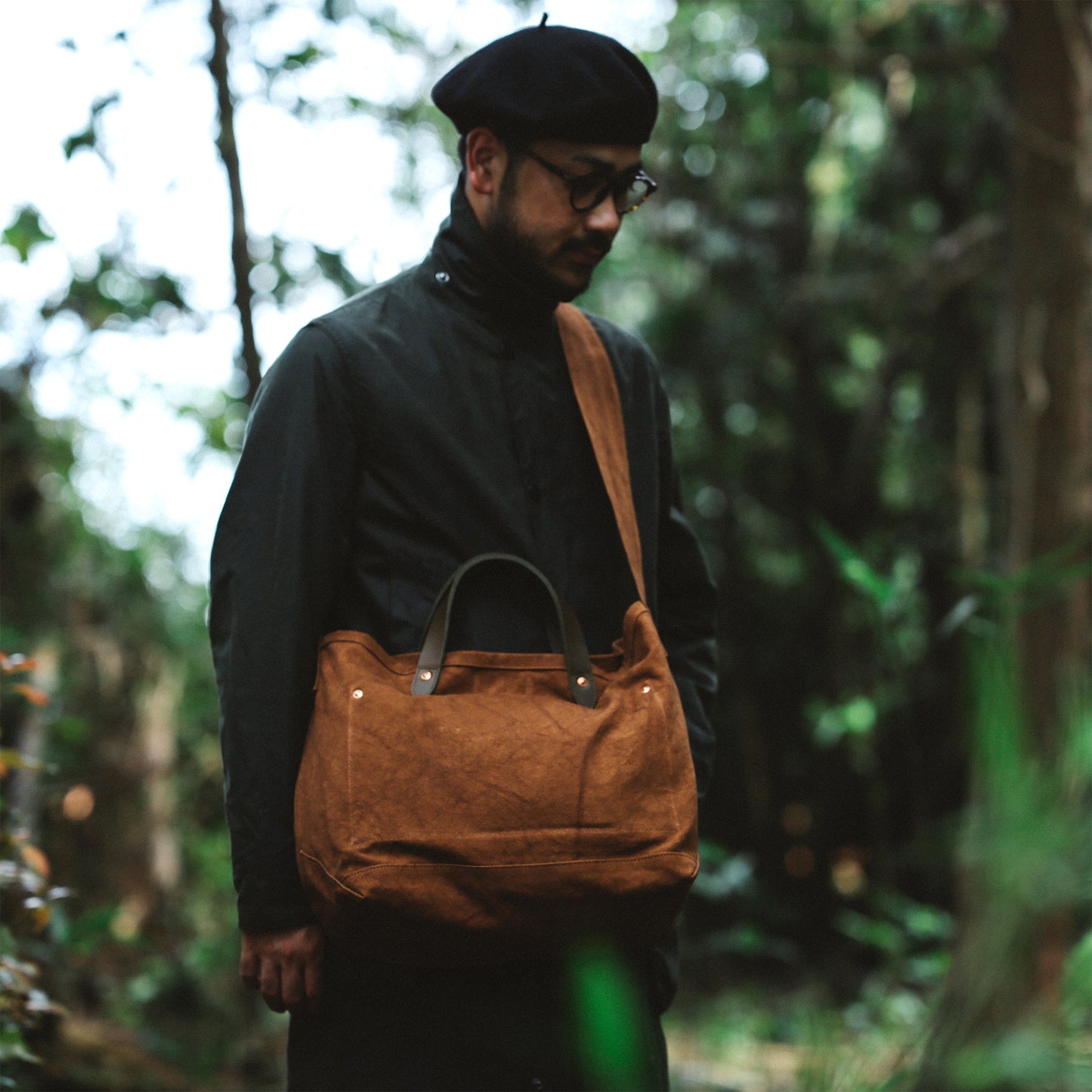 Natural Dye Col. / 15.2oz Heavy weight / Leather Handle Tote