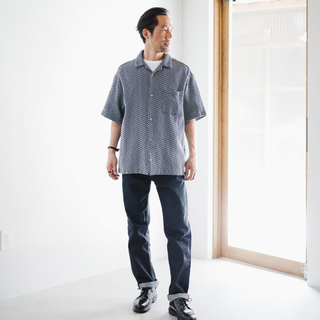 【アウトレット】Indigo Dye Col. / Sashiko Open Collar Shirt
