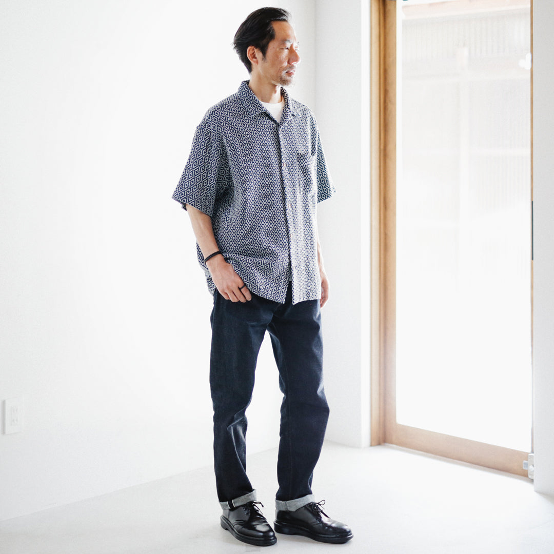 【アウトレット】Indigo Dye Col. / Sashiko Open Collar Shirt