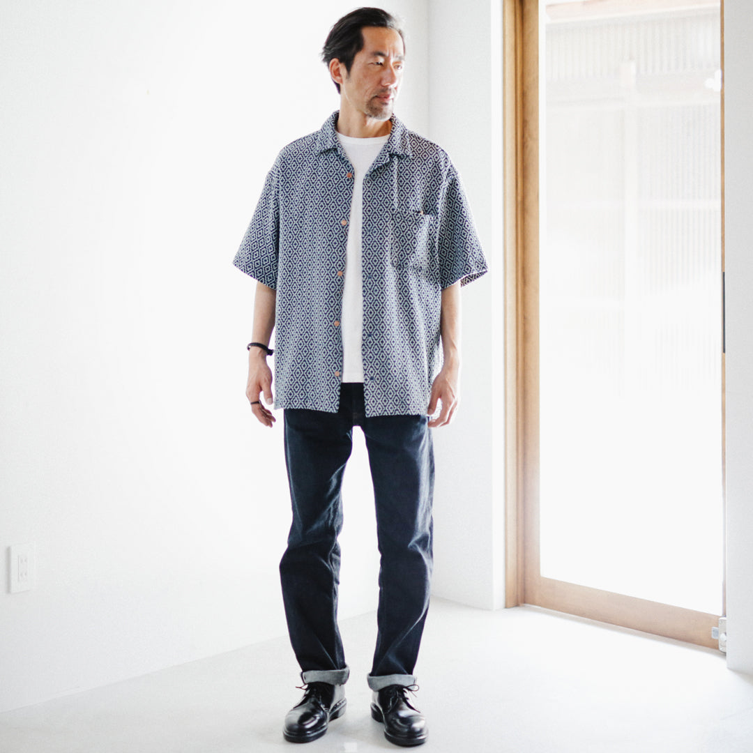 【アウトレット】Indigo Dye Col. / Sashiko Open Collar Shirt