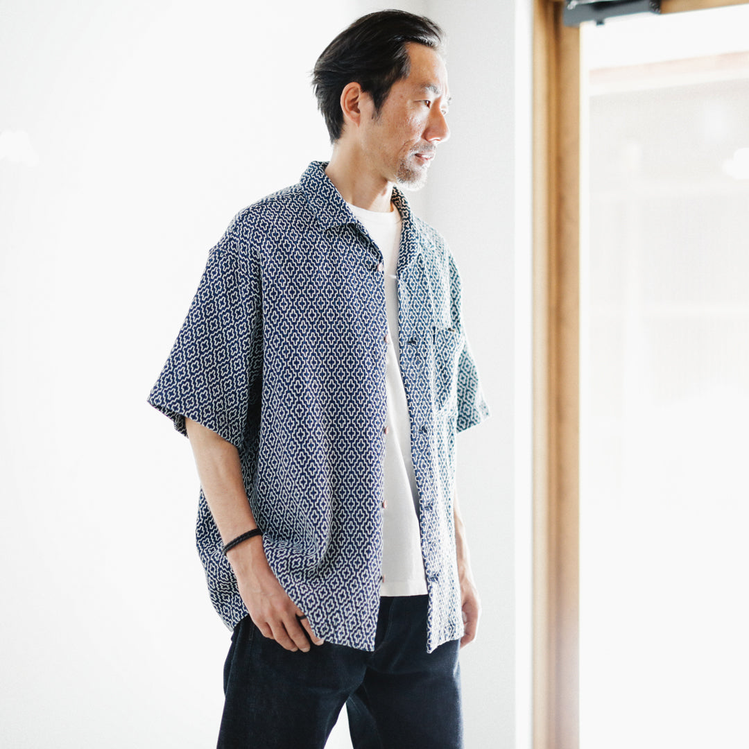 【アウトレット】Indigo Dye Col. / Sashiko Open Collar Shirt