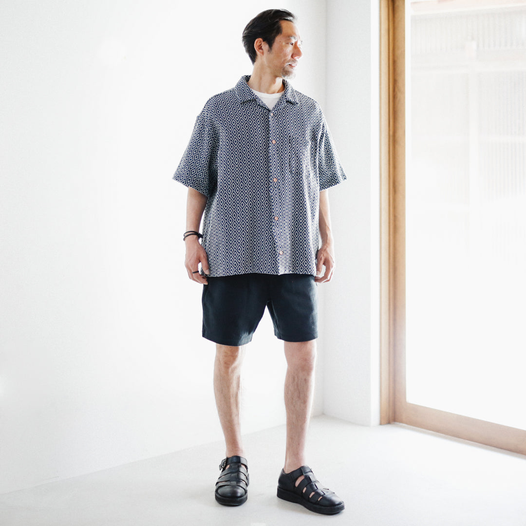 【アウトレット】Indigo Dye Col. / Sashiko Open Collar Shirt