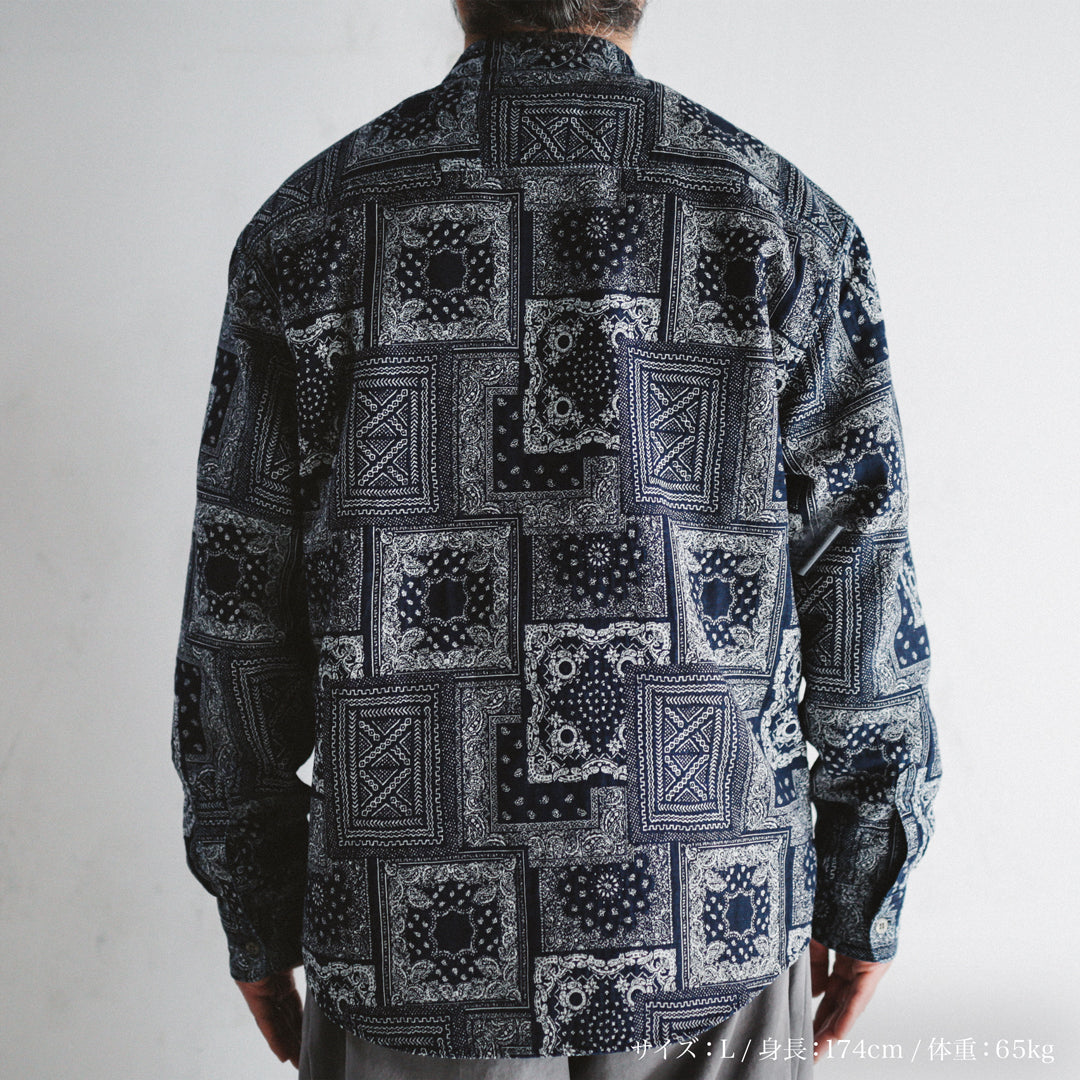 Limited Edition Col. / Okayama Indigo " Bandana Jacquard " Band Collar Shirt