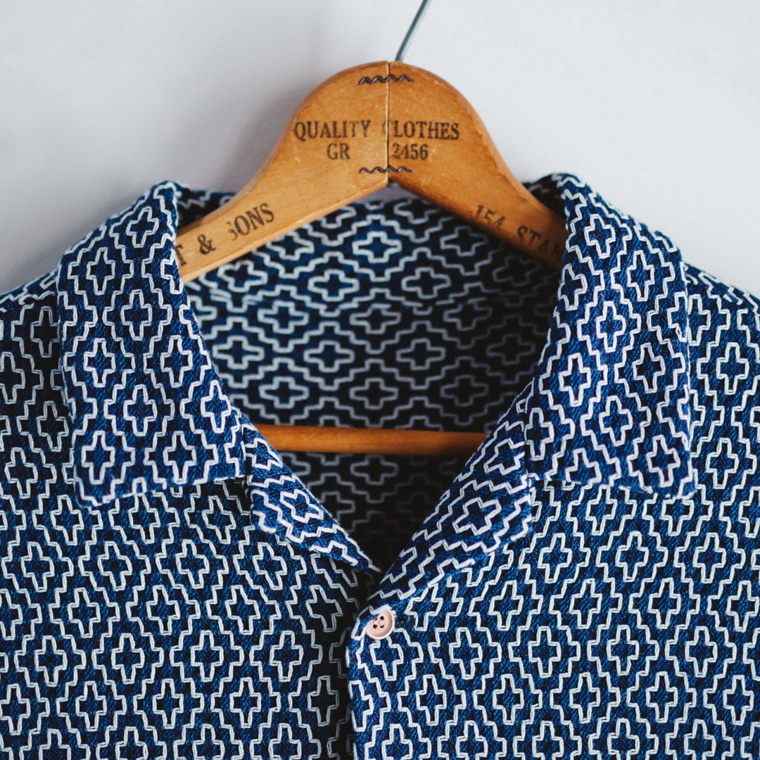 【アウトレット】Indigo Dye Col. / Sashiko Open Collar Shirt