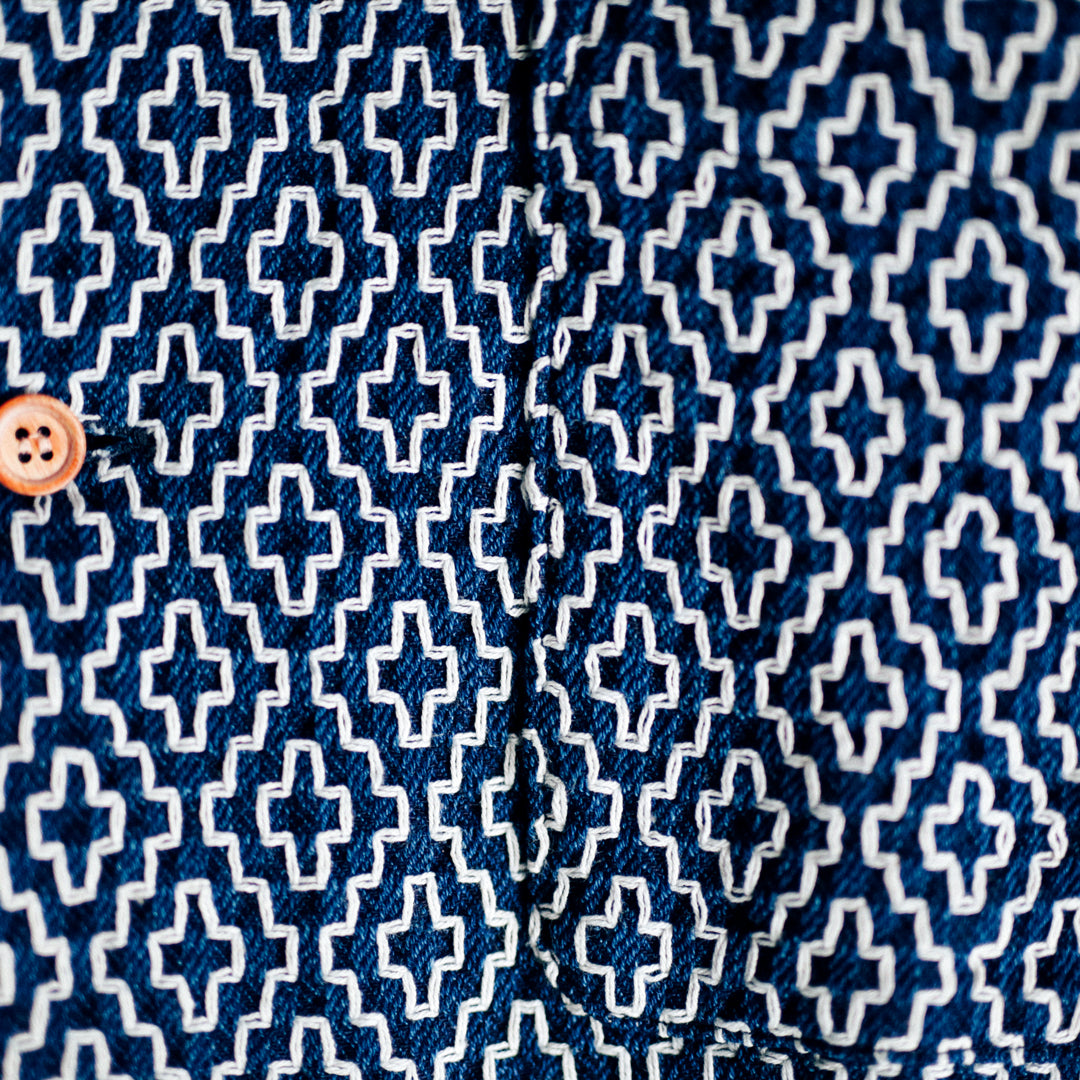 【アウトレット】Indigo Dye Col. / Sashiko Open Collar Shirt