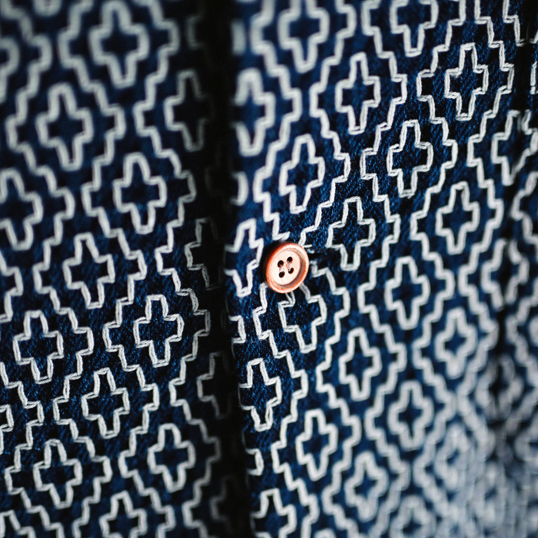 【アウトレット】Indigo Dye Col. / Sashiko Open Collar Shirt