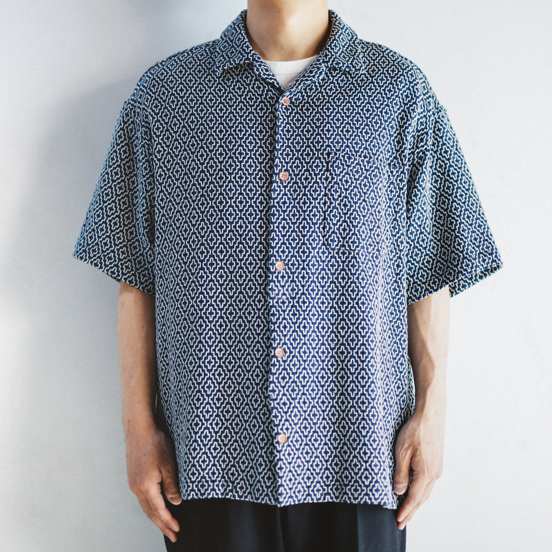 【アウトレット】Indigo Dye Col. / Sashiko Open Collar Shirt