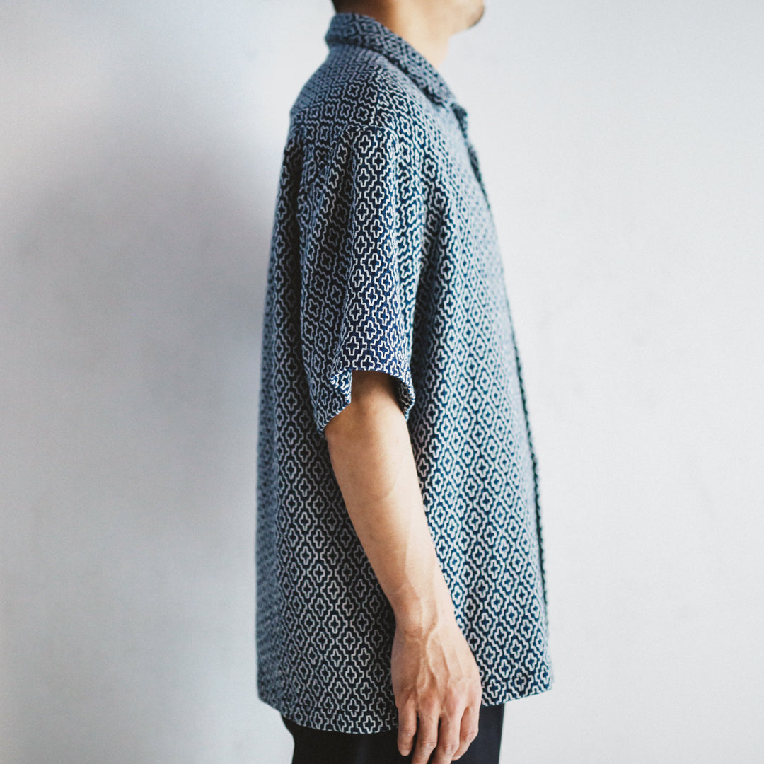 【アウトレット】Indigo Dye Col. / Sashiko Open Collar Shirt