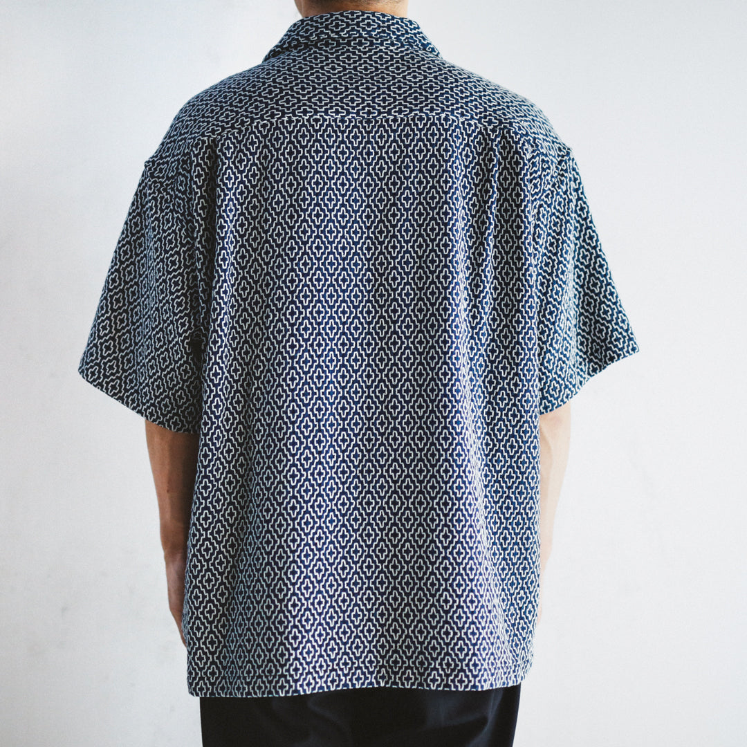 【アウトレット】Indigo Dye Col. / Sashiko Open Collar Shirt