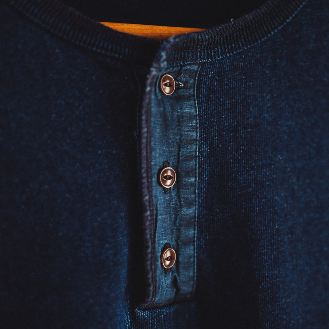 Limited Edition Col. / 10oz Indigo Dyed Henley Neck T-Shirt