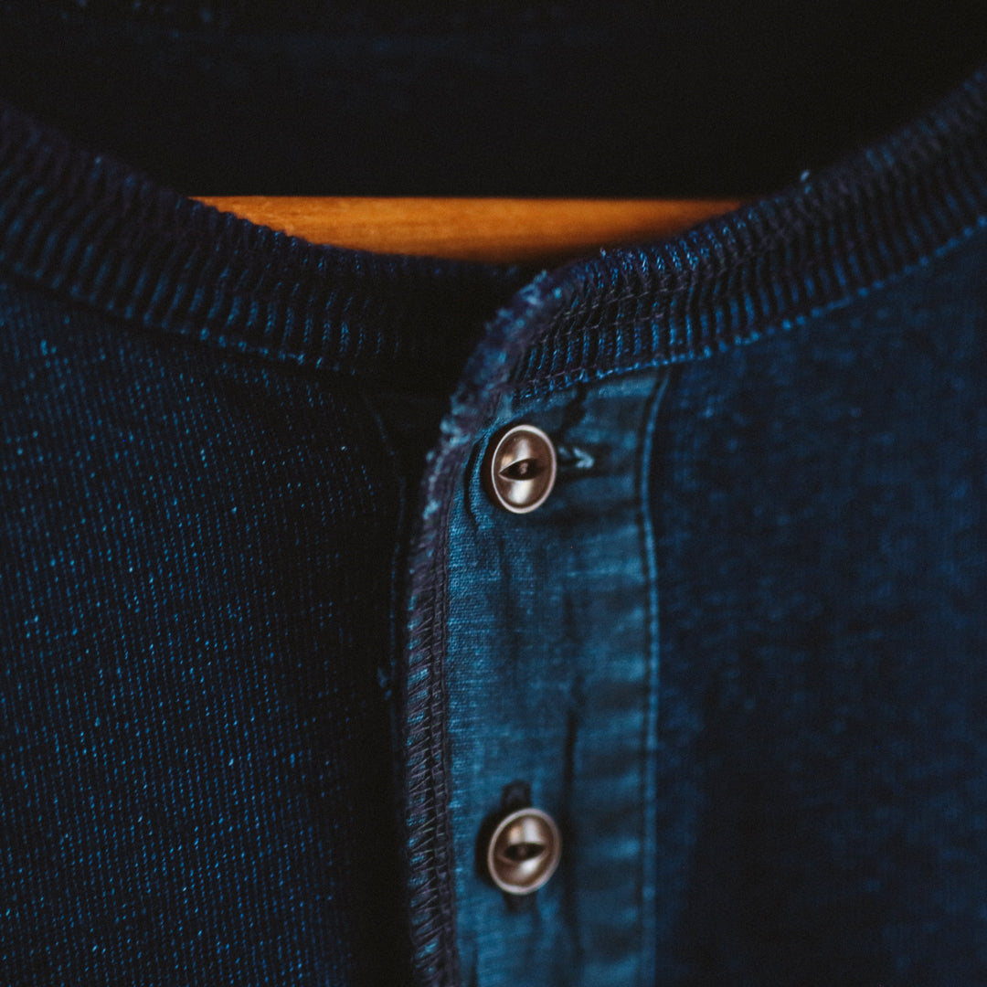 Limited Edition Col. / 10oz Indigo Dyed Henley Neck T-Shirt