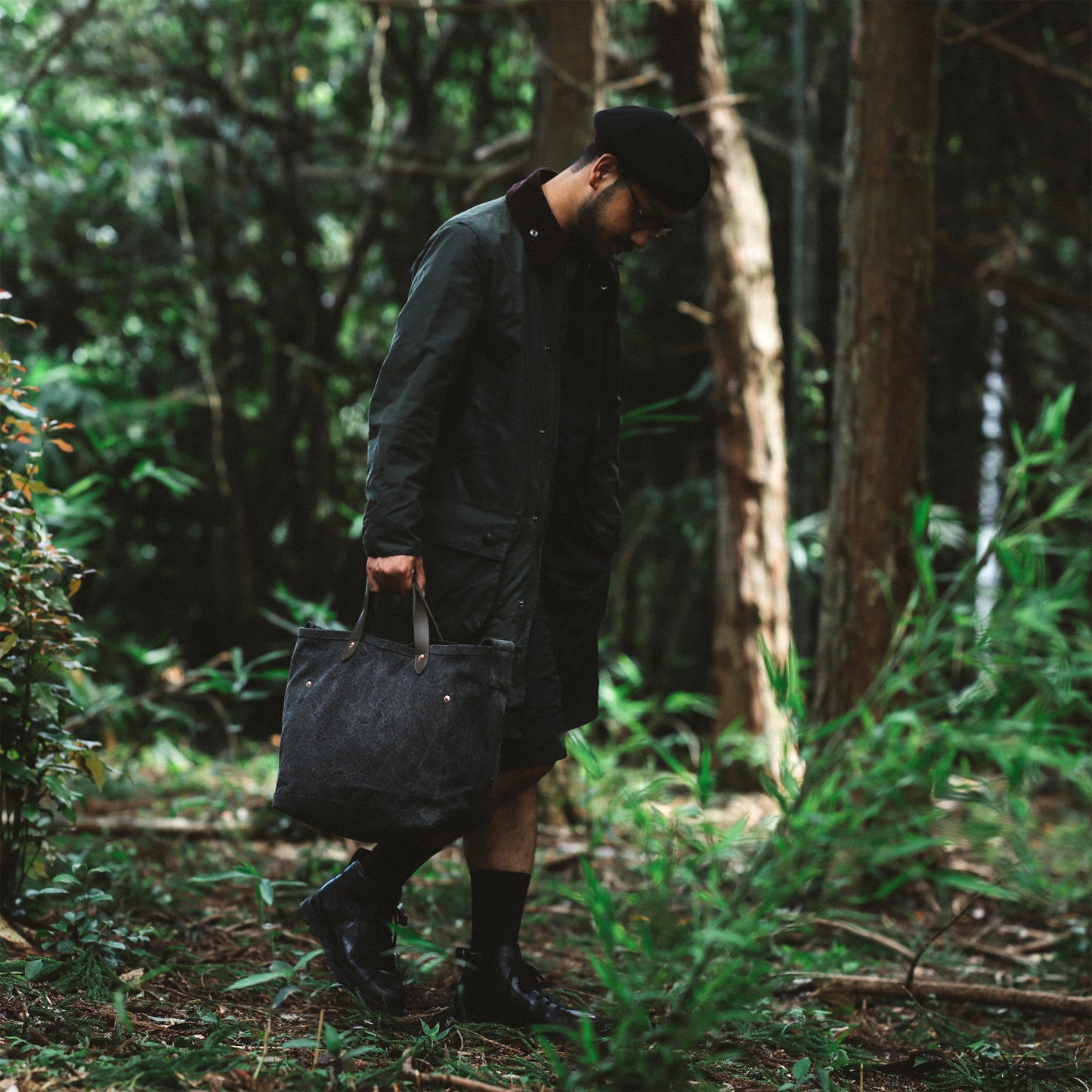 Natural Dye Col. / 15.2oz Heavy weight / Leather Handle Tote