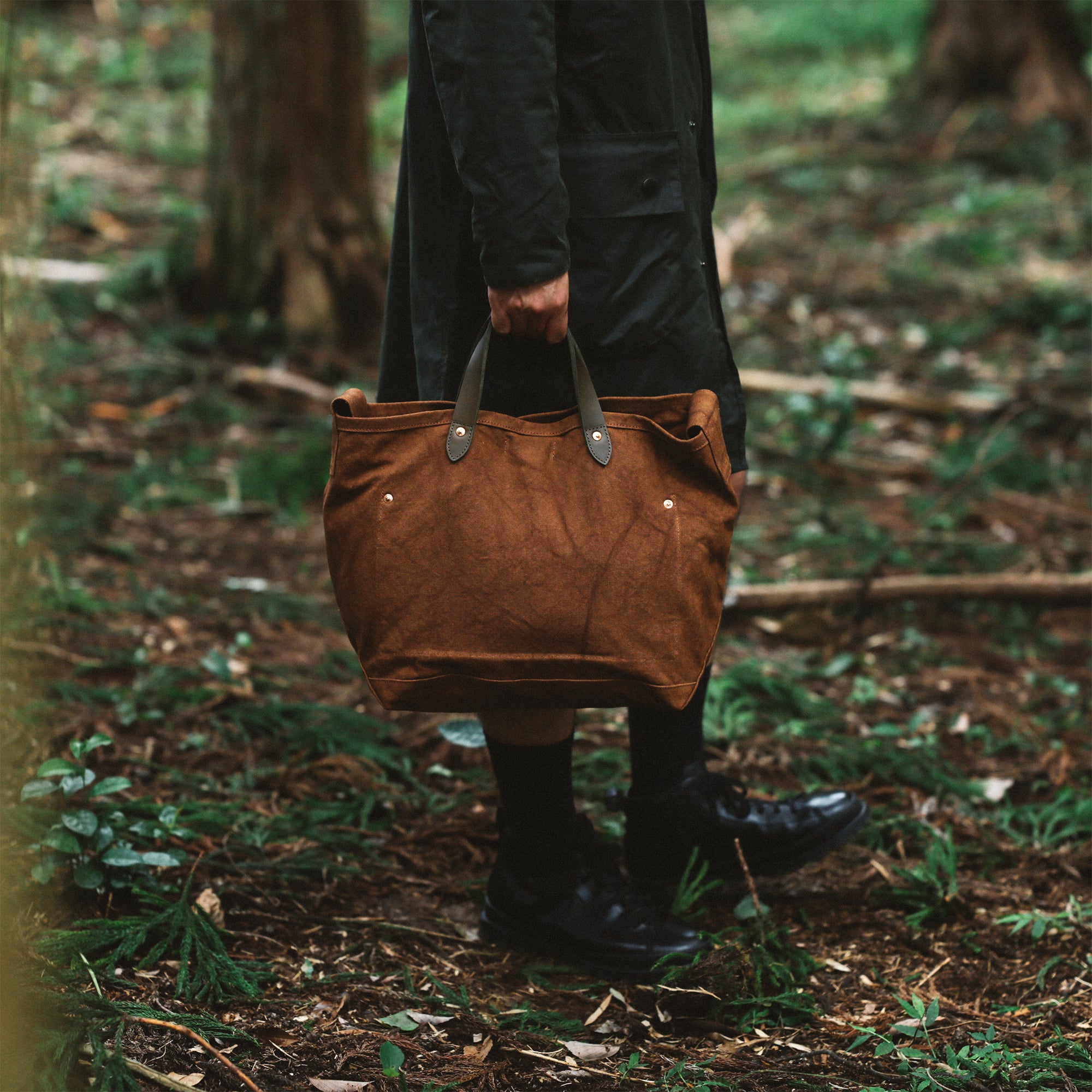 Natural Dye Col. / 15.2oz Heavy weight / Leather Handle Tote