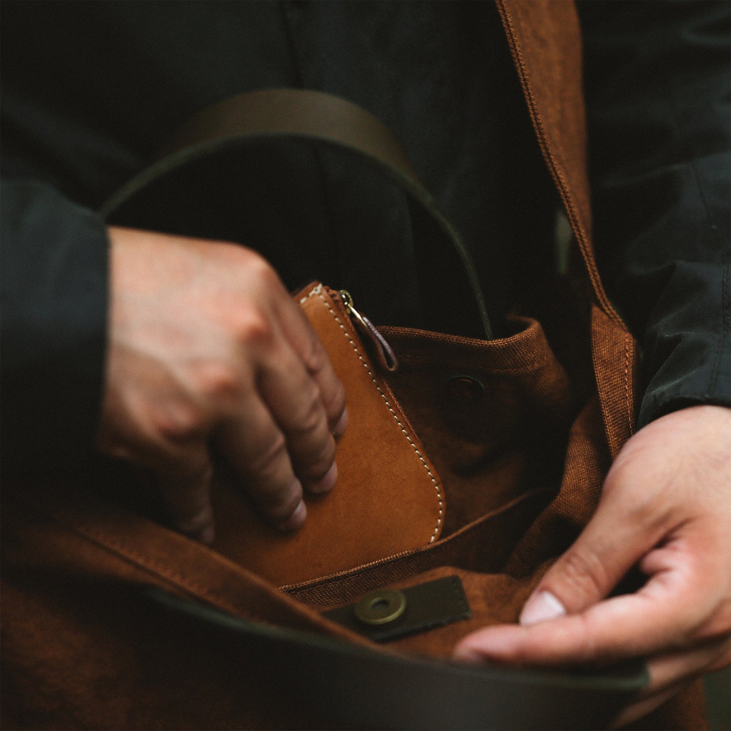 Natural Dye Col. / 15.2oz Heavy weight / Leather Handle Tote