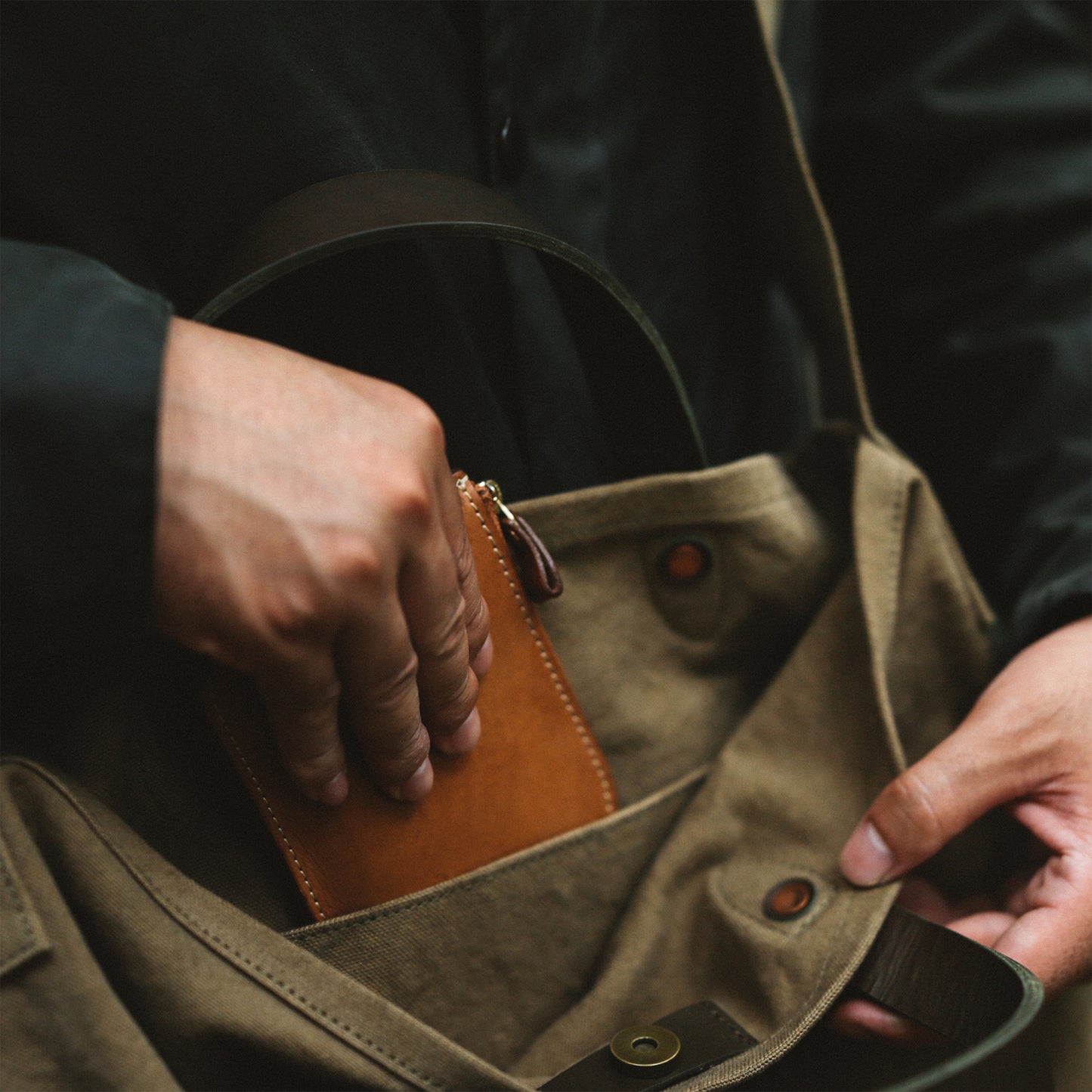 Natural Dye Col. / 15.2oz Heavy weight / Leather Handle Tote