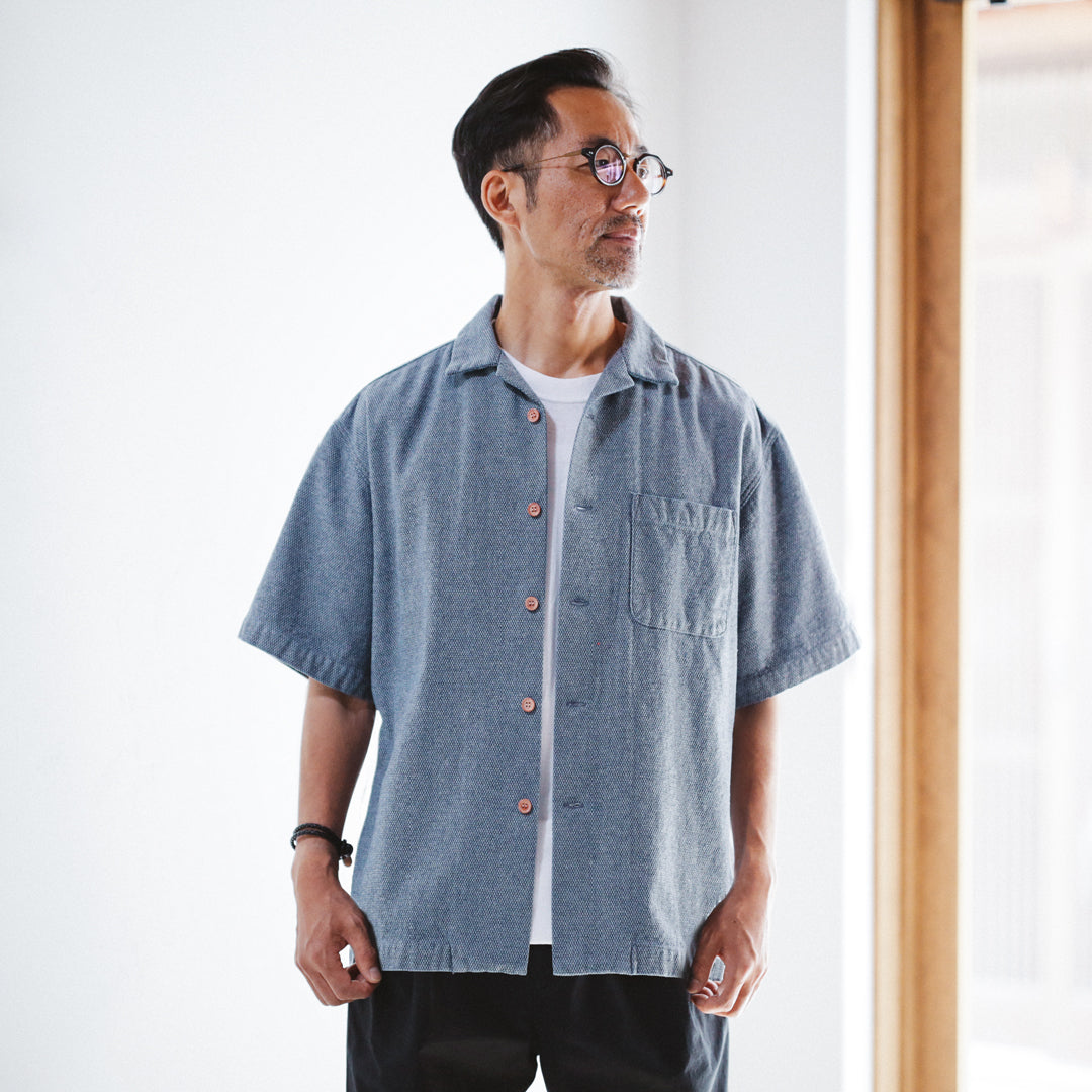Limited Edition Col. / Back Side Indigo Jacquard Open Collar Shirt