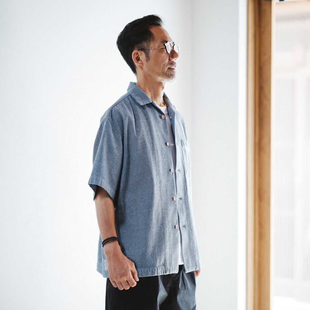 Limited Edition Col. / Back Side Indigo Jacquard Open Collar Shirt