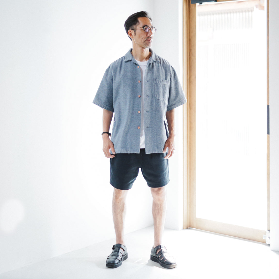 Limited Edition Col. / Back Side Indigo Jacquard Open Collar Shirt