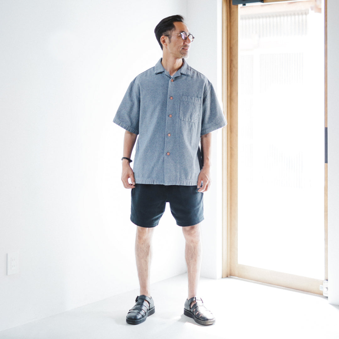 Limited Edition Col. / Back Side Indigo Jacquard Open Collar Shirt