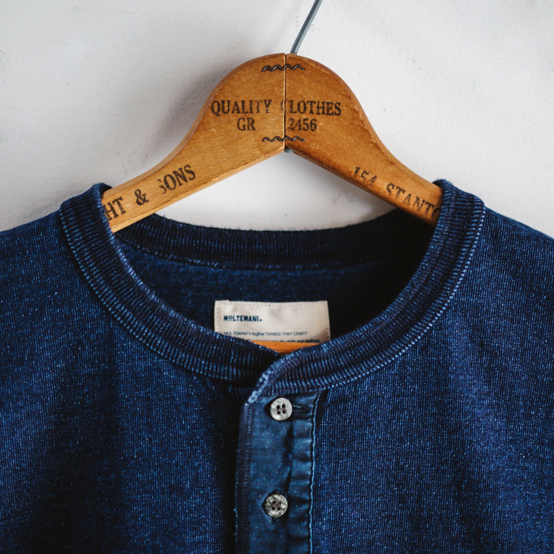 Indigo Dye Col. / 10oz Indigo Henley Neck T-Shirt
