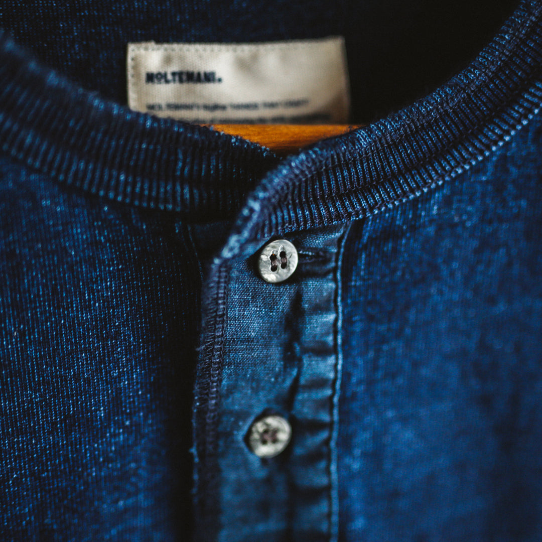 Indigo Dye Col. / 10oz Indigo Henley Neck T-Shirt