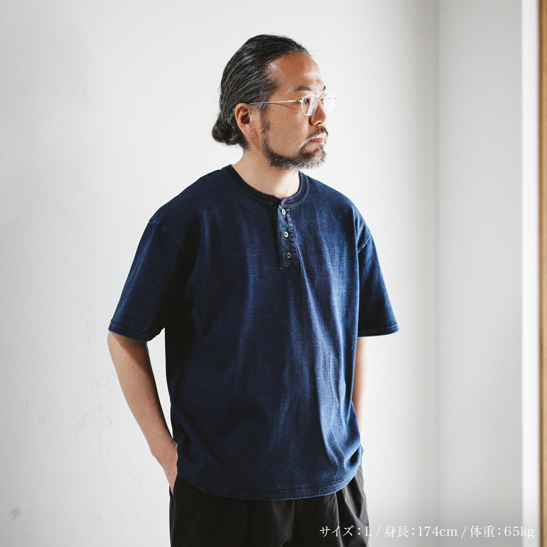 Indigo Dye Col. / 10oz Indigo Henley Neck T-Shirt
