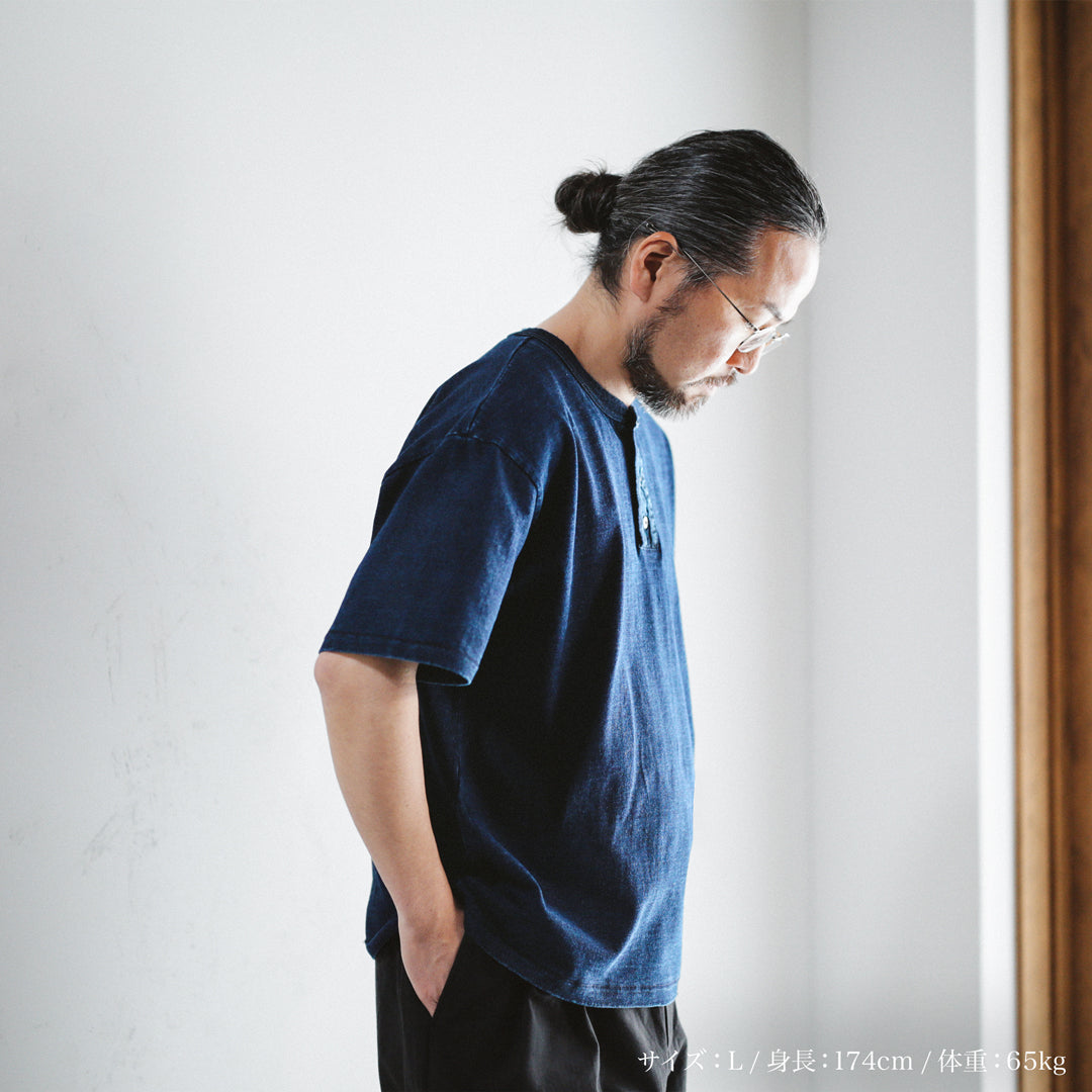 Indigo Dye Col. / 10oz Indigo Henley Neck T-Shirt
