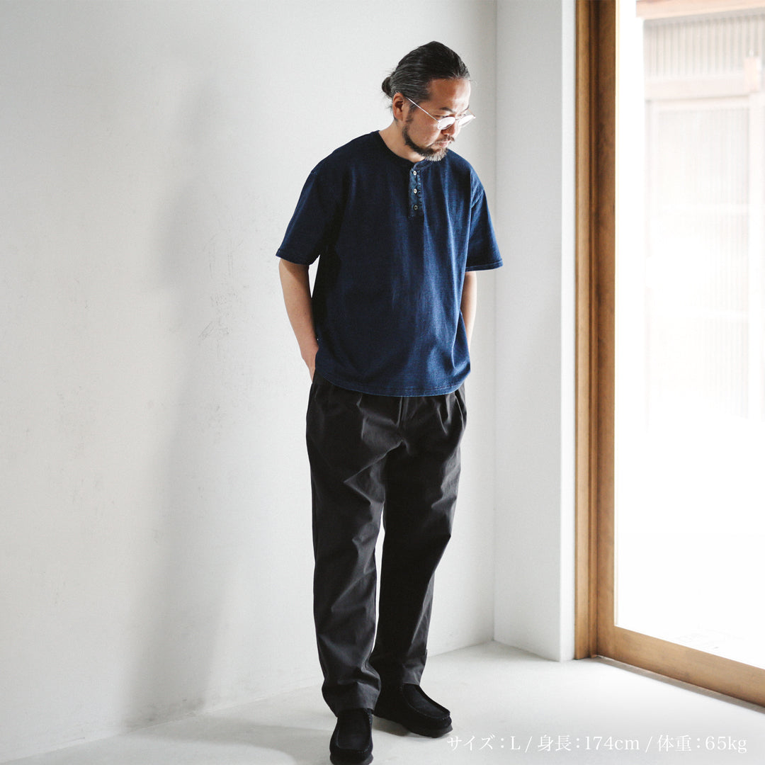 Indigo Dye Col. / 10oz Indigo Henley Neck T-Shirt