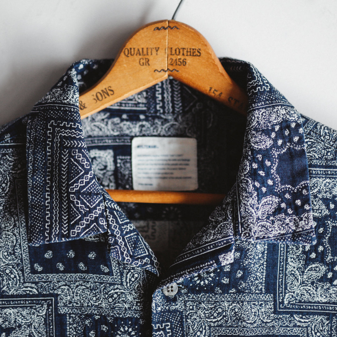 Limited Edition Col. / Okayama Indigo " Bandana Jacquard " Open Collar Shirt