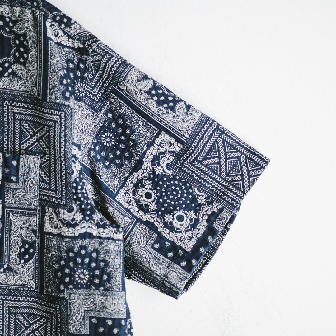 Limited Edition Col. / Okayama Indigo " Bandana Jacquard " Open Collar Shirt