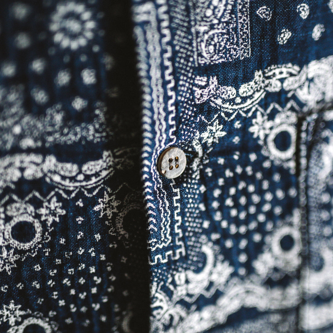 Limited Edition Col. / Okayama Indigo " Bandana Jacquard " Open Collar Shirt