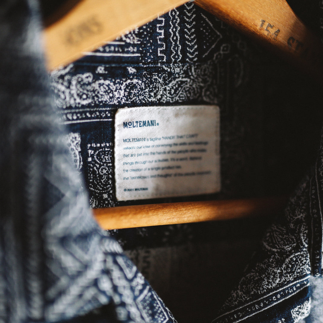 Limited Edition Col. / Okayama Indigo " Bandana Jacquard " Open Collar Shirt