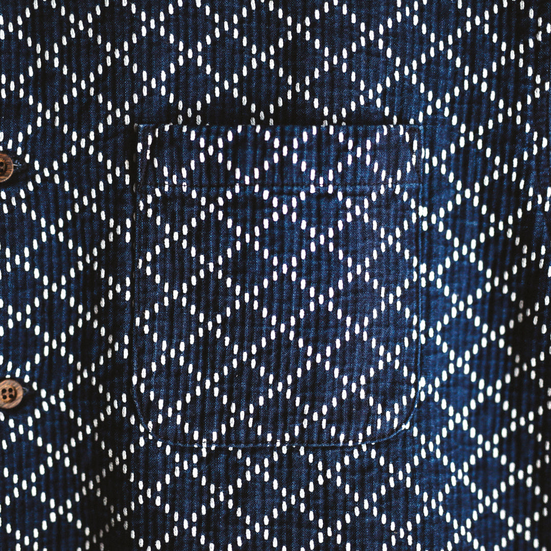 Limited Edition Col. / Sashiko " Hishigata Moyo " Open Collar Shirt