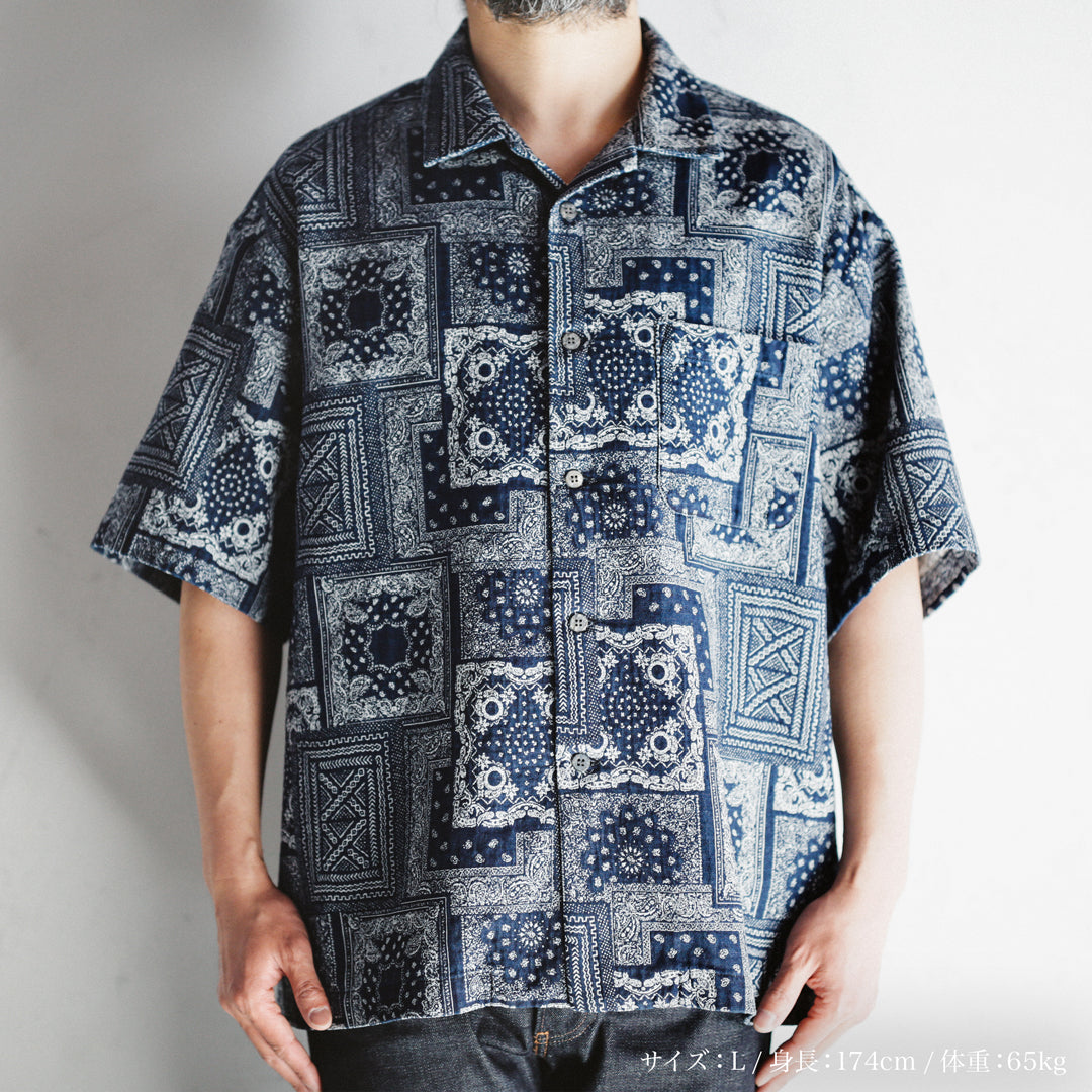 Limited Edition Col. / Okayama Indigo " Bandana Jacquard " Open Collar Shirt