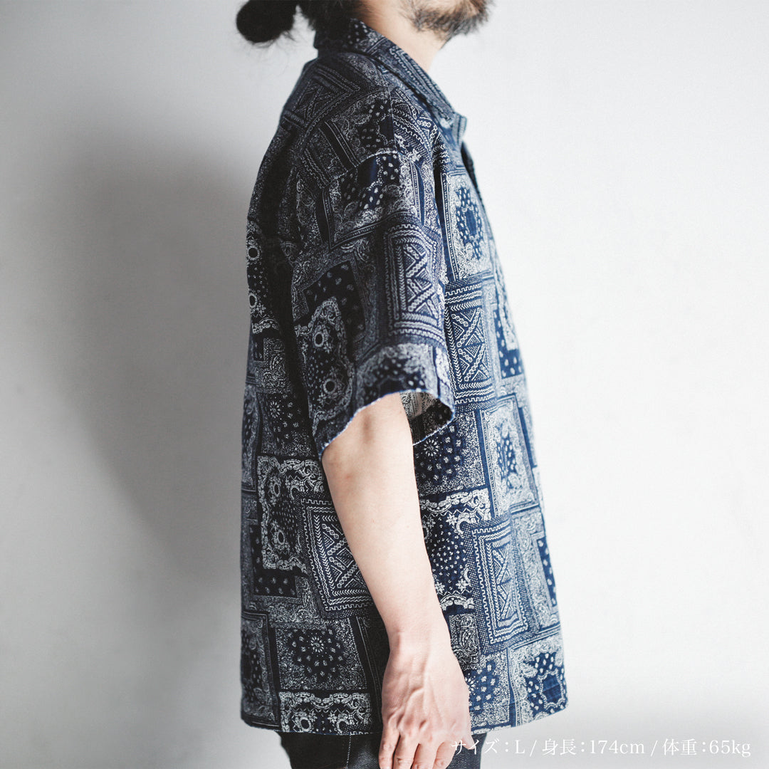 Limited Edition Col. / Okayama Indigo " Bandana Jacquard " Open Collar Shirt