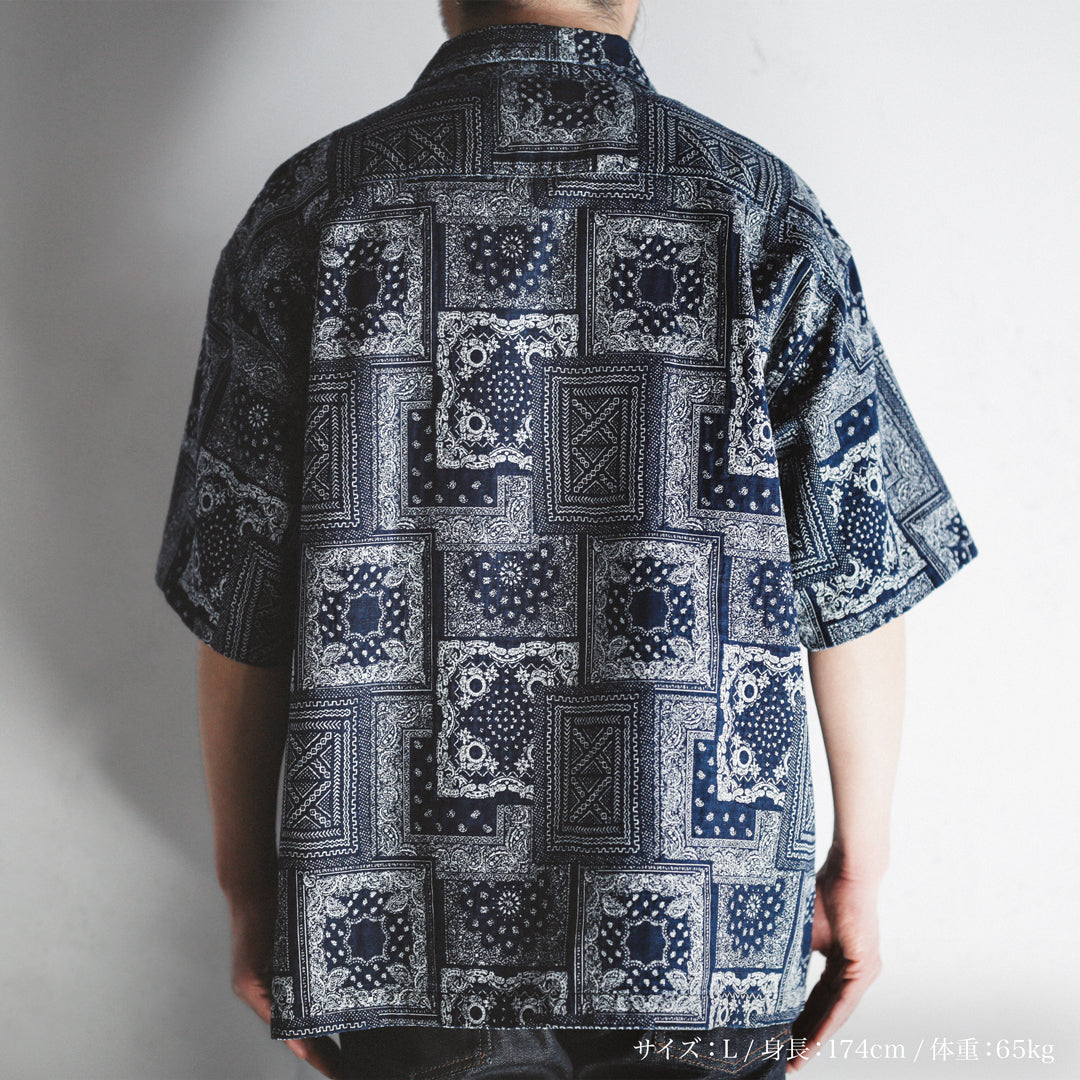 Limited Edition Col. / Okayama Indigo " Bandana Jacquard " Open Collar Shirt