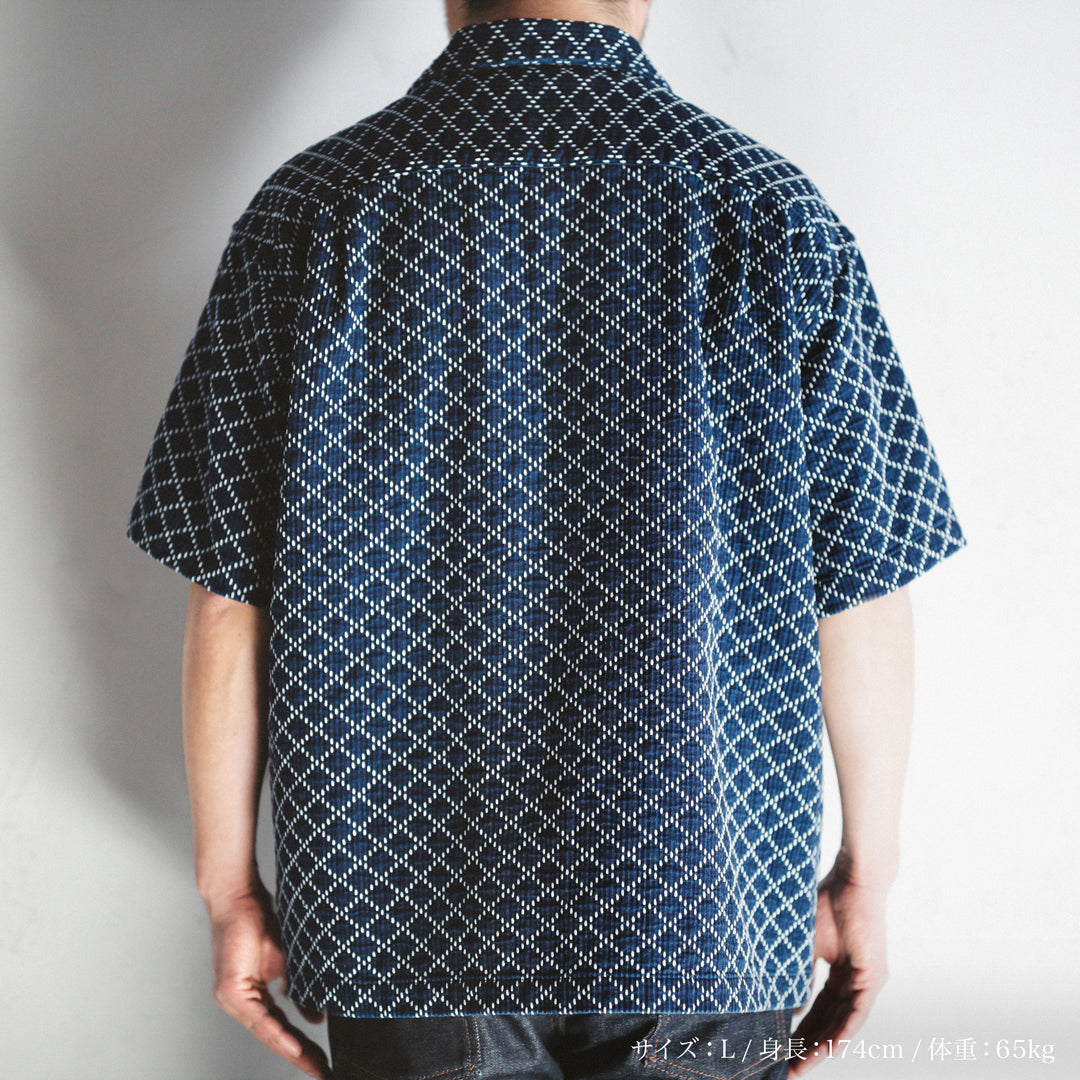 Limited Edition Col. / Sashiko " Hishigata Moyo " Open Collar Shirt