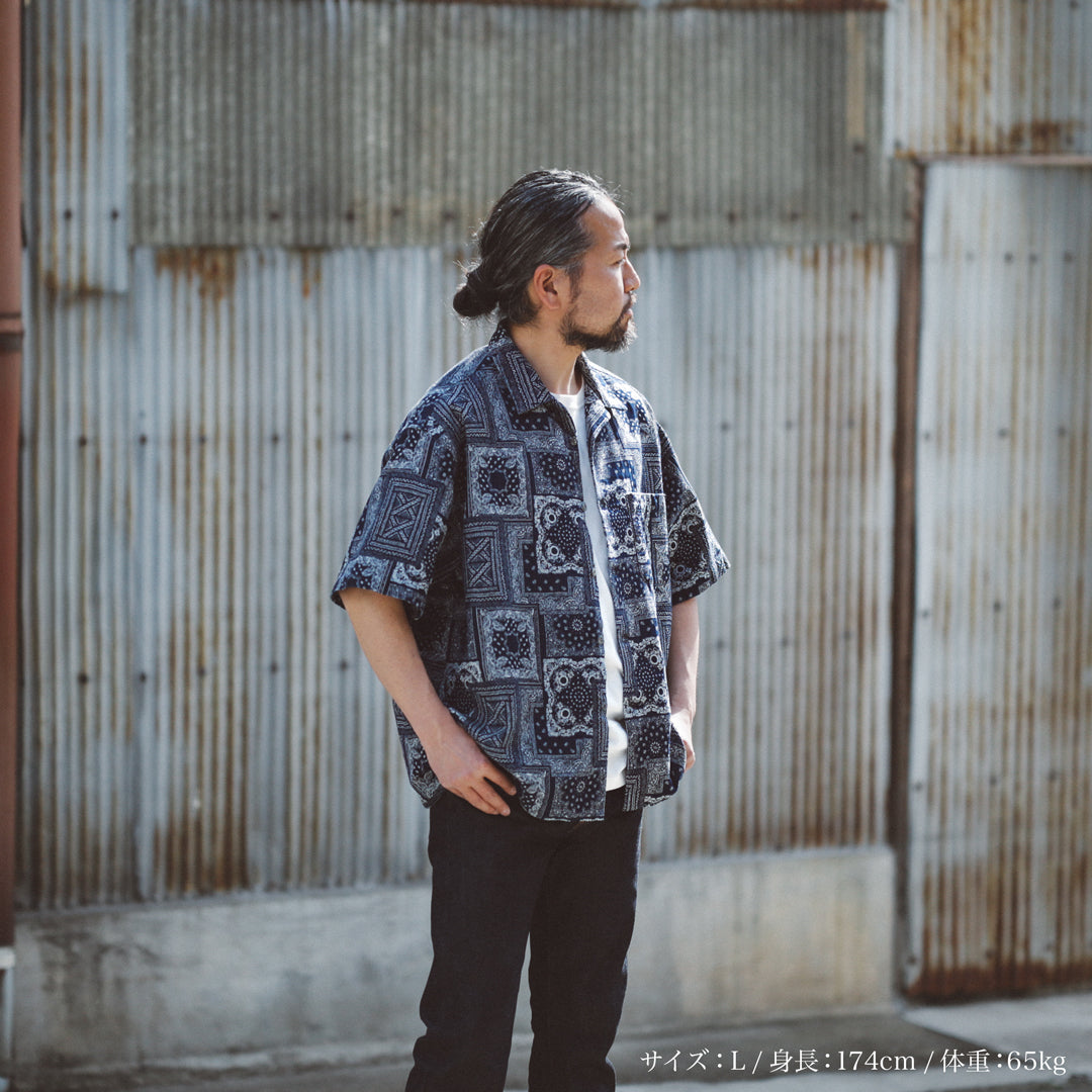 Limited Edition Col. / Okayama Indigo " Bandana Jacquard " Open Collar Shirt