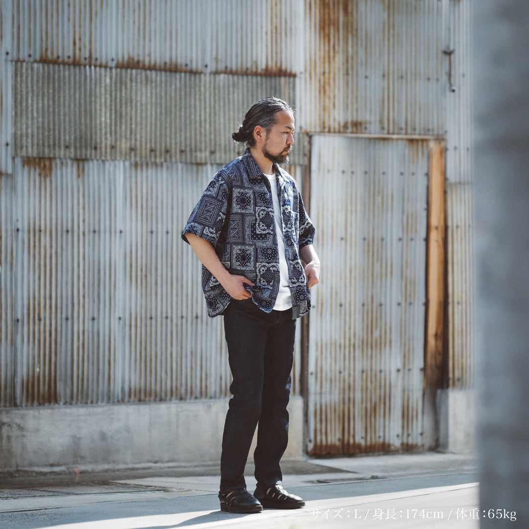 Limited Edition Col. / Okayama Indigo " Bandana Jacquard " Open Collar Shirt