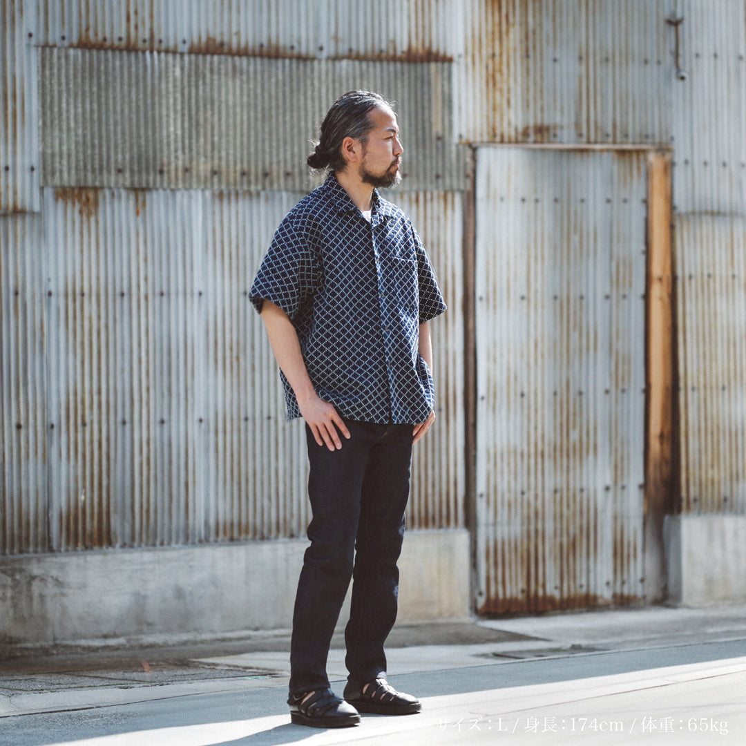 Limited Edition Col. / Sashiko " Hishigata Moyo " Open Collar Shirt