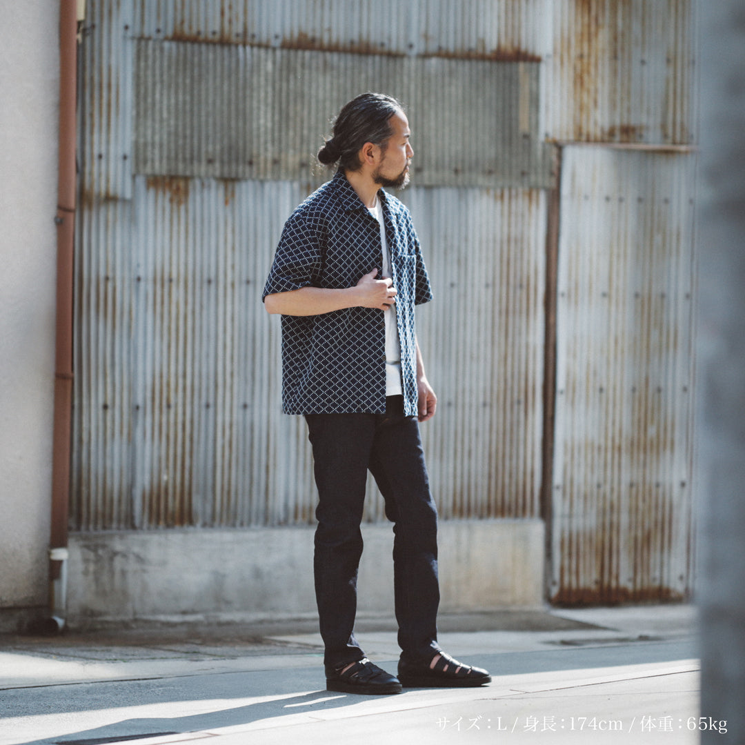Limited Edition Col. / Sashiko " Hishigata Moyo " Open Collar Shirt