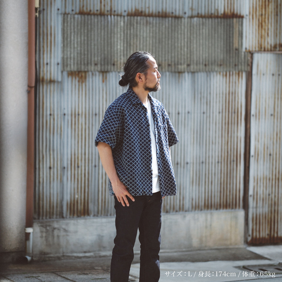 Limited Edition Col. / Sashiko " Hishigata Moyo " Open Collar Shirt