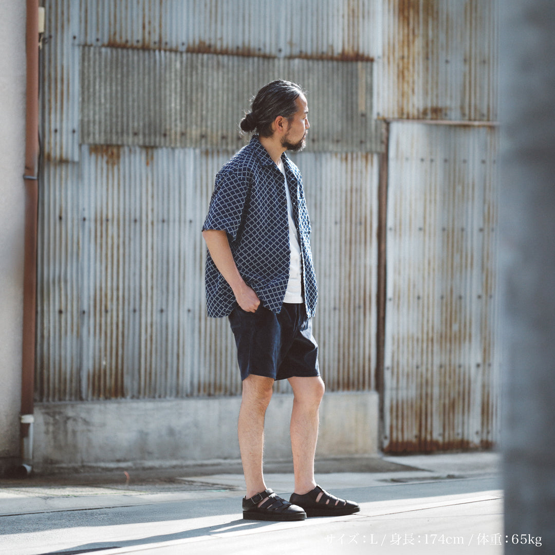 Limited Edition Col. / Sashiko " Hishigata Moyo " Open Collar Shirt