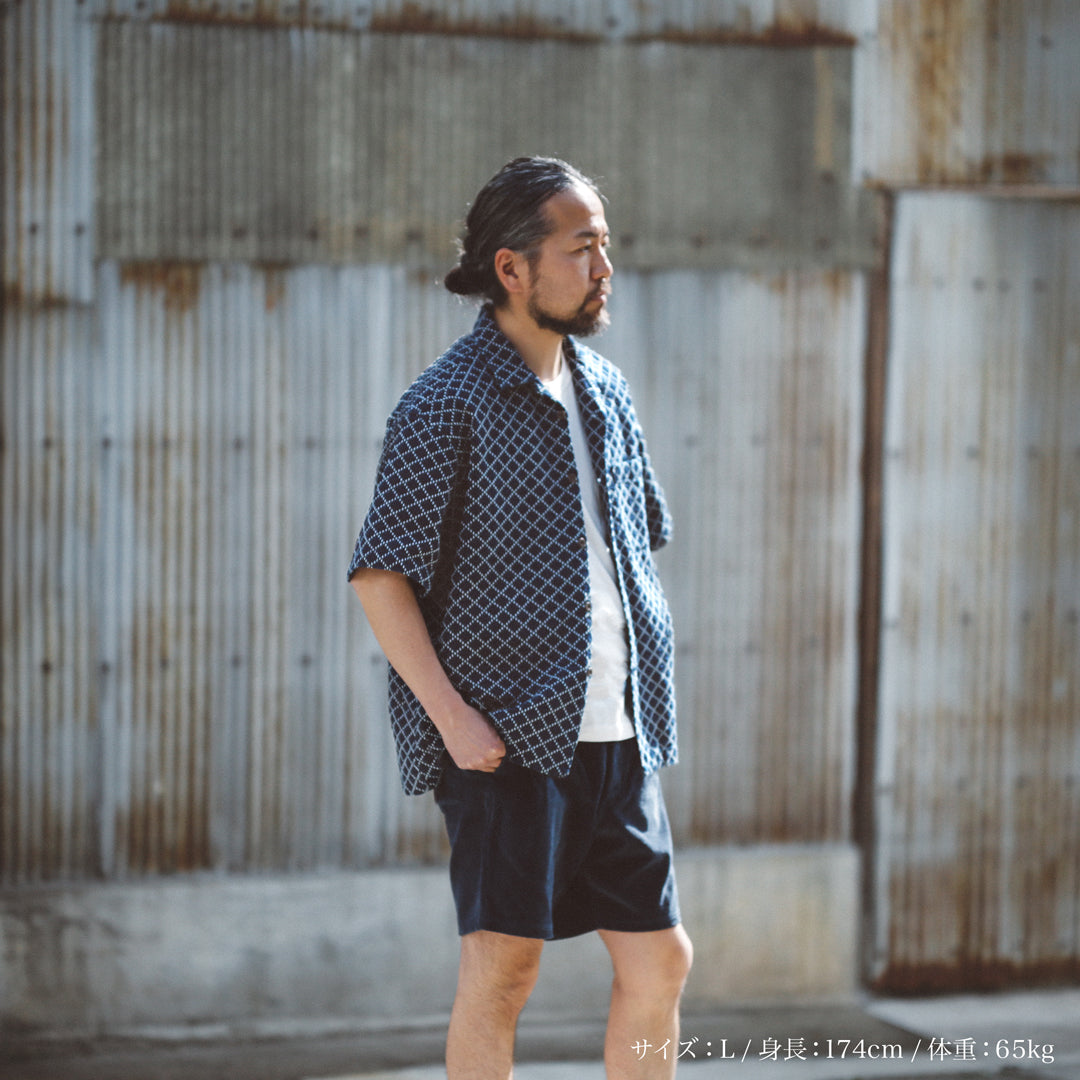 Limited Edition Col. / Sashiko " Hishigata Moyo " Open Collar Shirt