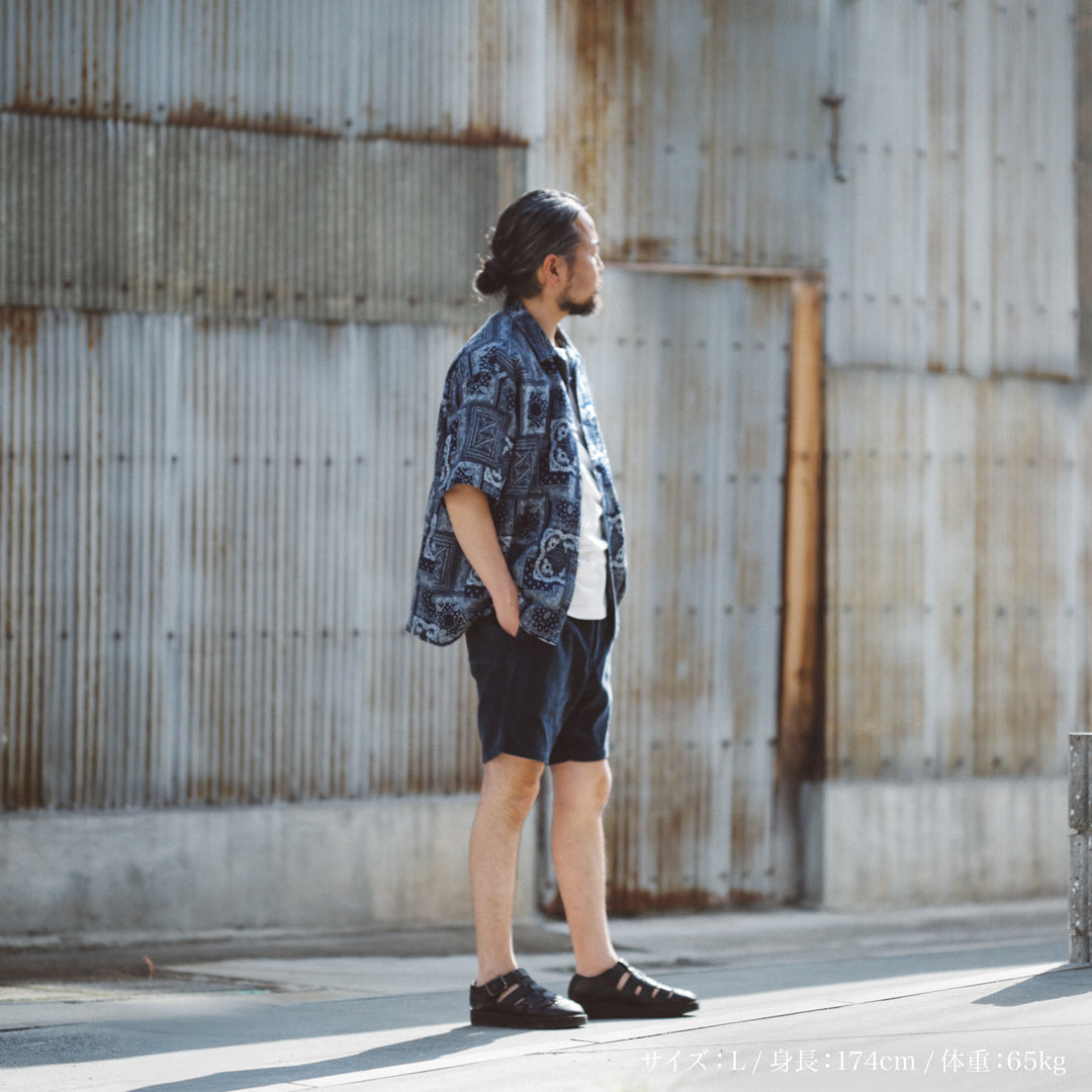Limited Edition Col. / Okayama Indigo " Bandana Jacquard " Open Collar Shirt