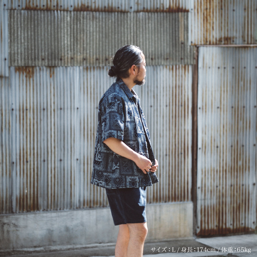 Limited Edition Col. / Okayama Indigo " Bandana Jacquard " Open Collar Shirt