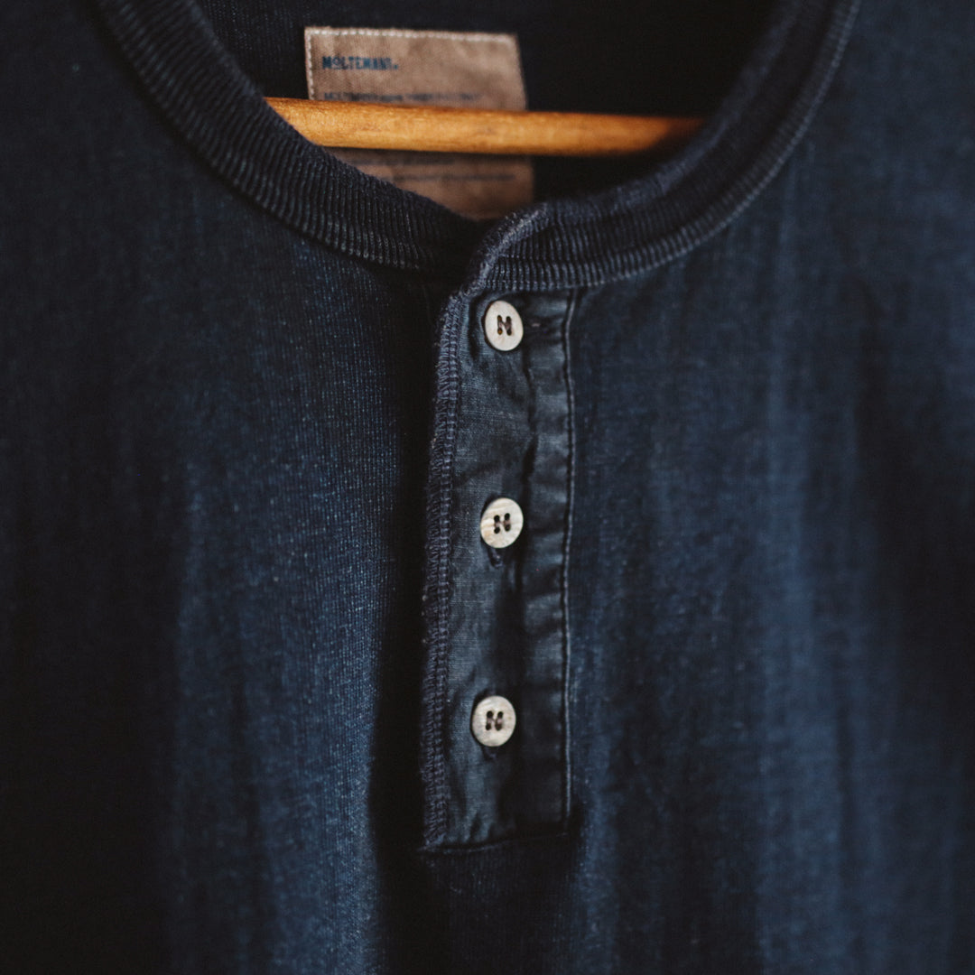 Limited Edition Col. / 10oz " Amami Doro-Zome " Indigo Henley Neck T-Shirt